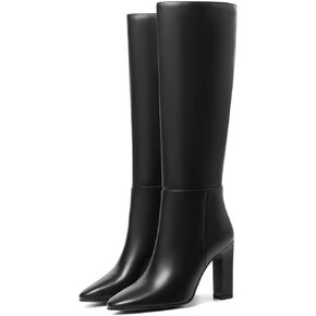 Womens Knee High Boots Round Toe Tall Boots Block High Heel Boots Side Zipper Long Boots Comfortable Fashion Dress Boot