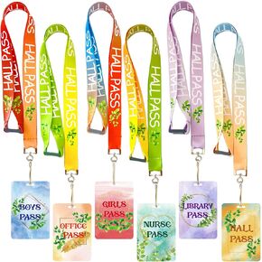 Eucalyptus Hall Pass for Classroom Lanyards 6 Pack School Library Office Boy Girl Nurse Passes Teacher Supplies Reusable