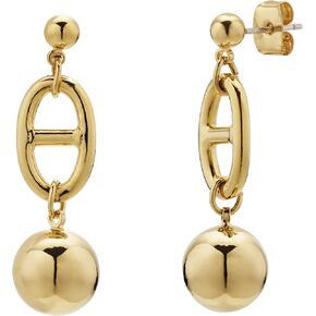 14K Gold Plated Ball Drop Dangle Earrings 925 Sterling Silver Post for Women, Anchor Chain Link Ball Stud Earring (Clanko Ballon)