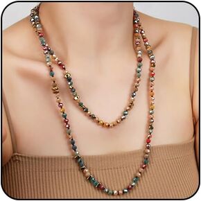 Beaded Necklaces for Women Colorful Gemstone Boho Necklaces for Women Long Summer Beach Necklaces for Women Natural Stone Surfer Necklace for Men Handmade Necklaces Jewelry