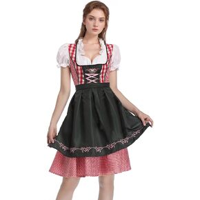 Women's Plaid Oktoberfest Costumes 2 pieces German Dirndl Dress Bavarian Halloween Festival Carnival Cosplay