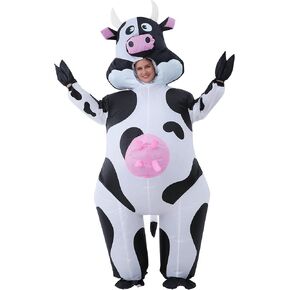 Inflatable Cow Costume Adult Inflatable Costume Adult Funny Cow Costume Suit Blow up Costumes for Adults Men Women Halloween Costumes, Pink