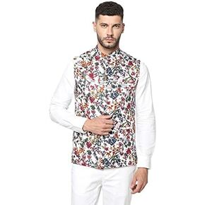 Floral Digital Print Men's Nehru Jacket, Indian Festival & Wedding Outfit