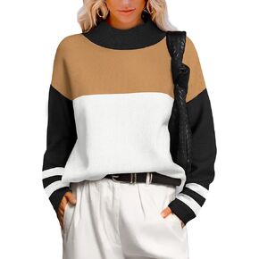 XIEERDUO Fall Sweaters for Women 2024 Turtleneck Oversized Batwing Long Sleeve Knit Pullover Plain/Color Block