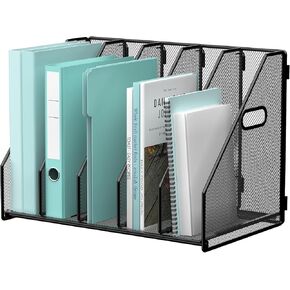 Desktop File Magazine Folder Holder 5 Vertical Compartments, Desk Organizer Vertical Magazine Folder Organize with Side Handles, for Office Home School, Black