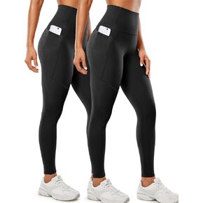 2 Pack Leggings with Pockets for Women 25" Gym Butt Lifting High Waisted Yoga Pants Athletic Workout Leggings
