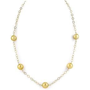 The Pearl Source 14K Gold 9-10mm Round Genuine Golden South Sea Cultured Pearl Necklace in 18" Princess Length for Women