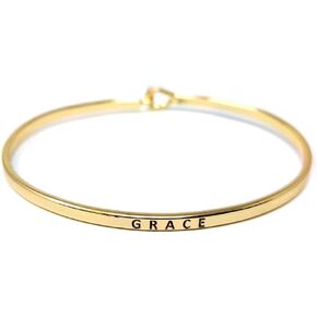 by you Inspirational Warrior Positive Message Engraved Thin Cuff Bangle Hook Bracelet (Warrior-Rosegold, Brass)