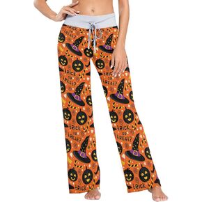 Halloween Gnome Purple Pajama Pants for Women Pjs Bottoms Wide Leg Lounge Palazzo Yoga Sweat Drawstring Pants XS