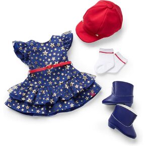 مجموعة ملابس الدمية من American Girl Team AG مقاس 18 بوصة مع قبعة وأحذية طويلة، باللون الأحمر والأبيض والأزرق، 5 قطع، للأعمار من 6 سنوات فما فوق