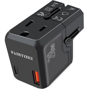 Universal Travel Adapter International Plug Adapters with 3 USB-C & 2 USB-A Charger Power Ports All-in-one with Type A C G I for European UK AUS US Worldwide Travel (Black, Not Voltage Converter)