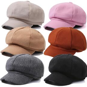 6 Pieces Women Newsboy Cap Warm Wool Visor Beret Hats Octagonal Cap Soft Newsboy Hats Vintage Cabbie Paperboy Hat