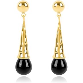 Gold Long Dangle Teardrop Earrings for Women 14K Gold Plated Boho Thin Hollow Waterdrop Earring with Black Glass Beads Bohemian Drop Earrings for Summer Beach Trendy Party Jewelry Gifts for Girls
