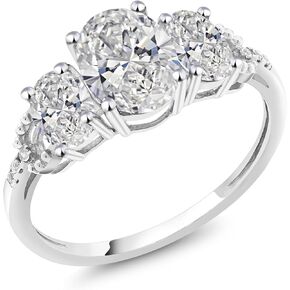 Gem Stone King 2.36 Cttw 10K White Gold White Lab Grown Diamond 3-Stone Engagement Ring For Women | Center 1.5 Ct IGI Certified Diamond | F-G Color | VS1 Clarity
