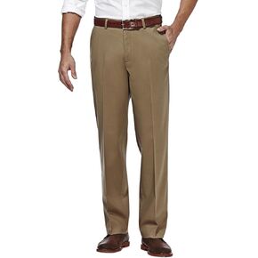 Haggar Men's Premium No Iron Khaki Classic Fit Expandable Waist Flat Front Pant (Regular and Big & Tall Sizes)