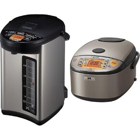 Zojirushi CV-JAC50XB, VE Hybrid Water Boiler & Warmer, 5.0 Liter, Stainless Black, Made in Japan & NP-HCC10XH Induction Heating System Rice Cooker and Warmer, 1 L, Stainless Dark Gray