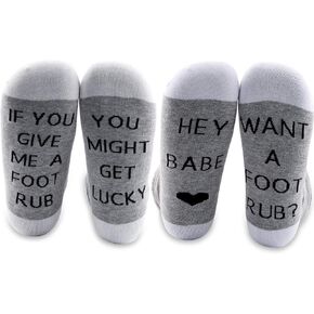 MBMSO Couples Socks Matching Engagement Gifts 2 Pairs Lover Couple Socks Wedding Gifts If You Give Me a Foot Rub