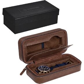 BEWISHOME Watch Travel Case 8 Slot Watch Boxes for Men Portable Watch Organizer, Watch Display Case - Watch accessory Fits Wrist Watches & Smart Watches,Brown, SSH98Z