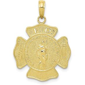 Jewels By Lux 10K Yellow Gold F.D. Saint Florian Medal Maltese Cross Fire Dept. Pendant