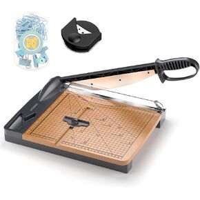 12'' Wood Guillotine Paper Cutter, Heavy Duty Wood Base Paper Trimmer with 32 Sheets Capacity Paper Cutting Board for Classroom, Crafting, Cardstock, Art Projects