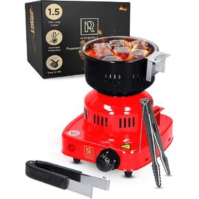M. ROSENFELD Multipurpose Electric Charcoal Starter - 800W Electric Charcoal Burner UL & STS Approved Electric Stove - Coconut Charcoal Lighters with Tongs - Hot Plate Electric - 304 Stainless Steel