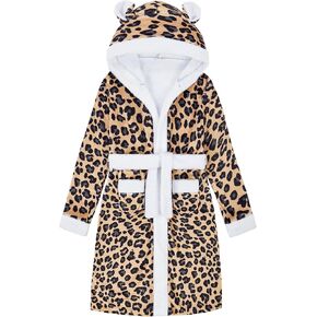 Funnycokid Girls Bathrobe Kids Hooded Robes Soft Fleece Pajamas Plush Flannel Sleepwear 4-14 Years