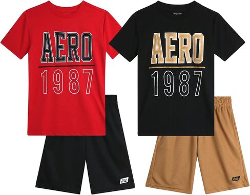 AEROPOSTALE Boys' Active Shorts Set - 4 Piece Short Sleeve T-Shirt and Mesh Gym Shorts - Activewear Outfit for Boys (4-12) in Saudi Arabia