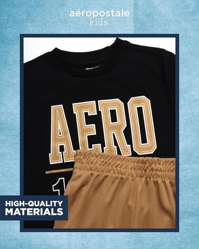 AEROPOSTALE Boys' Active Shorts Set - 4 Piece Short Sleeve T-Shirt and Mesh Gym Shorts - Activewear Outfit for Boys (4-12) in Saudi Arabia