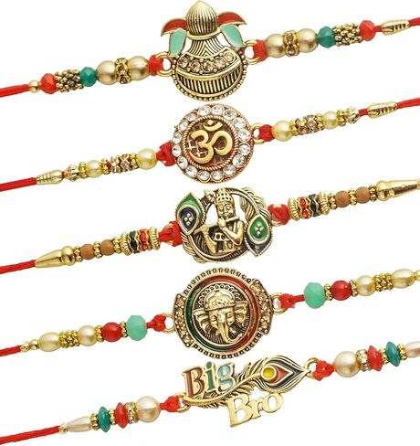 TIED RIBBONS Rakhi for Brother (Set of 5) | Rakhi Set | Rakhi for Bhaiya | Mini Card | Roli Tikka - Raksha Bandhan Rakhi Bracelet for Brother | Bhai Rakhi Set for Brother | Rakhi Thread in Saudi Arabia