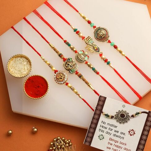 TIED RIBBONS Rakhi for Brother (Set of 5) | Rakhi Set | Rakhi for Bhaiya | Mini Card | Roli Tikka - Raksha Bandhan Rakhi Bracelet for Brother | Bhai Rakhi Set for Brother | Rakhi Thread in Saudi Arabia