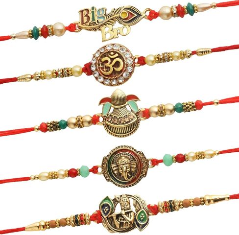 TIED RIBBONS Rakhi for Brother (Set of 5) | Rakhi Set | Rakhi for Bhaiya | Mini Card | Roli Tikka - Raksha Bandhan Rakhi Bracelet for Brother | Bhai Rakhi Set for Brother | Rakhi Thread in Saudi Arabia