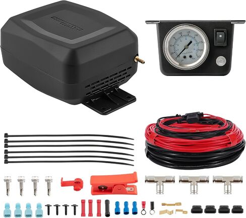 maXpeedingrods On Board Air Compressor System Universal Air Spring Compressor Kit with Gauge Air Line T Fittings for Trucks Vans in Kuwait