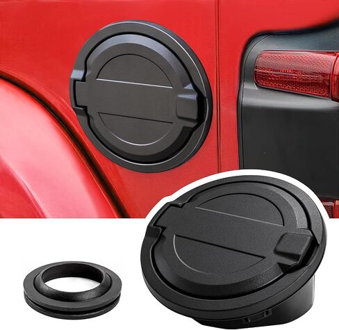 Gas Cap Cover Fuel Tank Door for 2018-2023 2024 Jeep Wrangler JL JLU 2/4 Door, Banhao ABS + Aluminum Alloy Construction, Black in Saudi Arabia