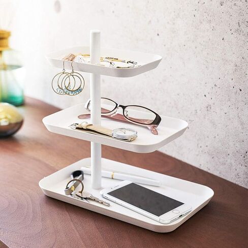 YAMAZAKI home 4724 3-Tier Accessory Tray-Jewelry Holder & Storage Organizer, One Size, White in Kuwait