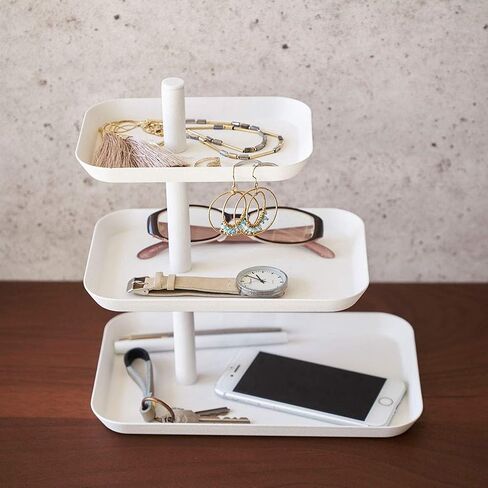 YAMAZAKI home 4724 3-Tier Accessory Tray-Jewelry Holder & Storage Organizer, One Size, White in Kuwait