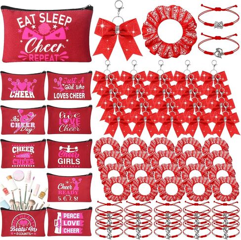80 Pcs Cheer Gift Bulk for Team Include 20 Cheerleader Gift Cheer Bracelet Adjustable for Women 20 Cheer Makeup Bag 20 Cheer Keychain 20 Cheer Scrunchies for Cheer Party Cheerleading(Red) in Saudi Arabia