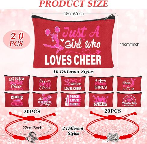 80 Pcs Cheer Gift Bulk for Team Include 20 Cheerleader Gift Cheer Bracelet Adjustable for Women 20 Cheer Makeup Bag 20 Cheer Keychain 20 Cheer Scrunchies for Cheer Party Cheerleading(Red) in Saudi Arabia