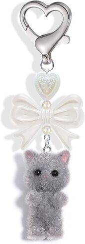Cute Cat Keychain,Fuzzy Kitty Cat Decor Gifts Cat Lovers Y2K Heart Bow Pendent Women Girls Kawaii Cat Bag Charm in Saudi Arabia