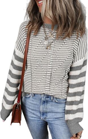 EVALESS Womens Striped Sweaters Fall Winter 2024 Trendy Fashion Cable Knit Pullover Sweater in Saudi Arabia