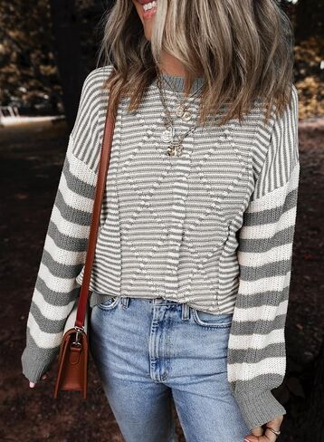 EVALESS Womens Striped Sweaters Fall Winter 2024 Trendy Fashion Cable Knit Pullover Sweater in Saudi Arabia