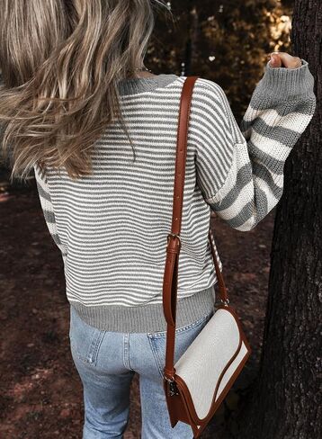 EVALESS Womens Striped Sweaters Fall Winter 2024 Trendy Fashion Cable Knit Pullover Sweater in Saudi Arabia