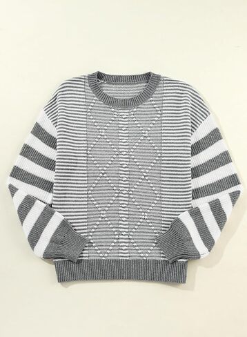 EVALESS Womens Striped Sweaters Fall Winter 2024 Trendy Fashion Cable Knit Pullover Sweater in Saudi Arabia