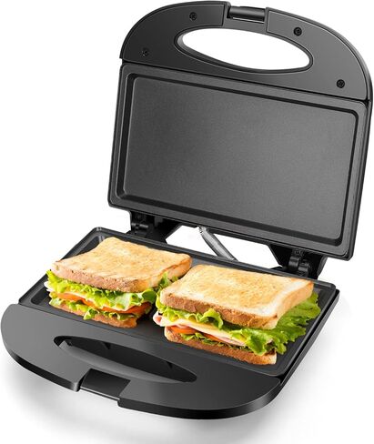 Aigostar 2in1 Sandwich Maker Panini Press Grill with Nonstick Plates, Double-Sided Heating Electric Sandwich Press Grill, Breakfast Sandwich Toaster Grilled Cheese Maker Snacks with Easy Cut Edges in Kuwait