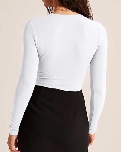 Beumissy Women's Sexy Long Sleeve Square Neck Tops Slim Fitted Double Lined Basic Shirts in Saudi Arabia