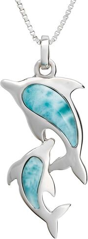 Aloha Jewelry Company Sterling Silver Natural Larimar Dolphin Necklace Pendant With 18" Box Chain in Saudi Arabia