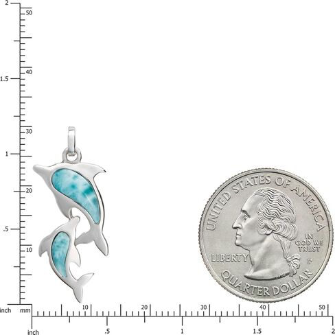 Aloha Jewelry Company Sterling Silver Natural Larimar Dolphin Necklace Pendant With 18" Box Chain in Saudi Arabia
