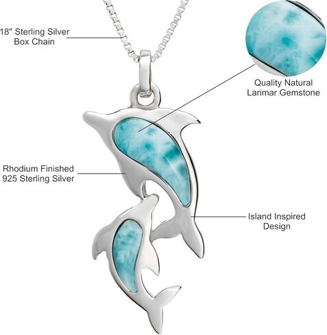 Aloha Jewelry Company Sterling Silver Natural Larimar Dolphin Necklace Pendant With 18" Box Chain in Saudi Arabia