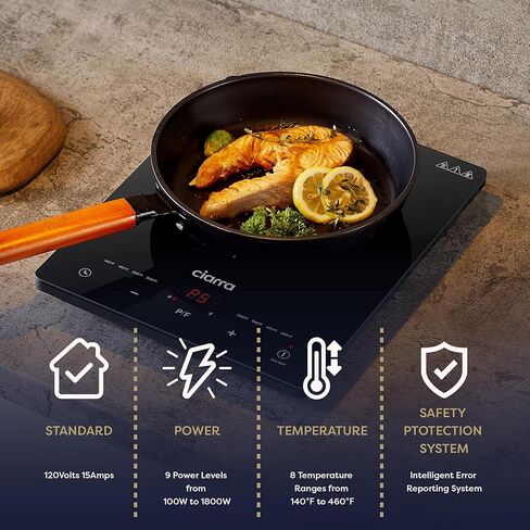 CIARRA CATIH1 1800W Portable Induction Cooktop, Ultra Slim Single Electric Countertop Burner with Sensor Touch and Digital timer ETL Approved in Kuwait