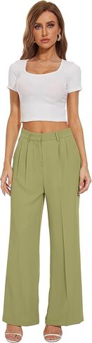 سروال طويل كاجوال بقصة مستقيمة وارجل واسعة وازرار غير متماثلة وخصر مرتفع للنساء من فنيزو in Kuwait