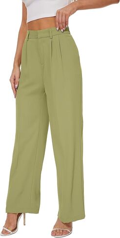 سروال طويل كاجوال بقصة مستقيمة وارجل واسعة وازرار غير متماثلة وخصر مرتفع للنساء من فنيزو in Kuwait